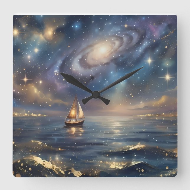 Relógio de Parede Sonho de Galáxia com Barco à Vel (Frente)