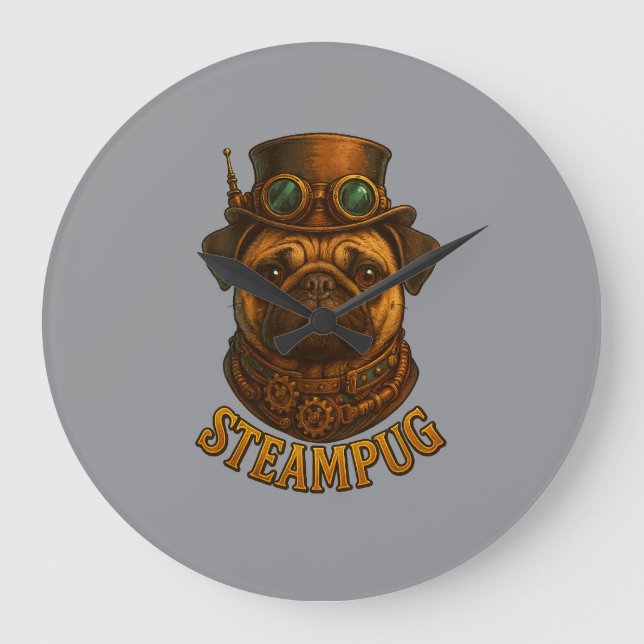 Relógio de Parede Steampunk Pug - vintage "Steampu (Frente)