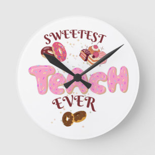 Relógio de Parede Sweetest Teach Ever Cute Donuts