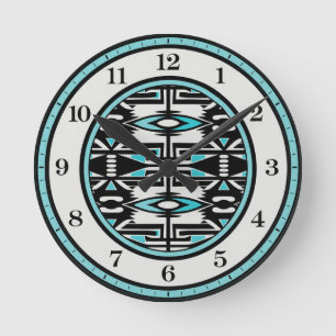 Relógio de Parede Tapeçaria Tribal Turquesa