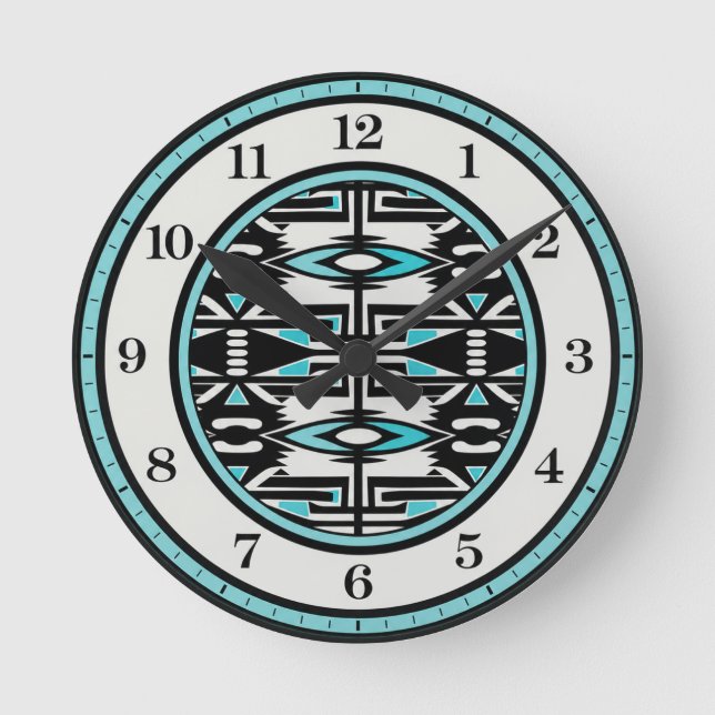 Relógio de Parede Tapeçaria Tribal Turquesa (Frente)