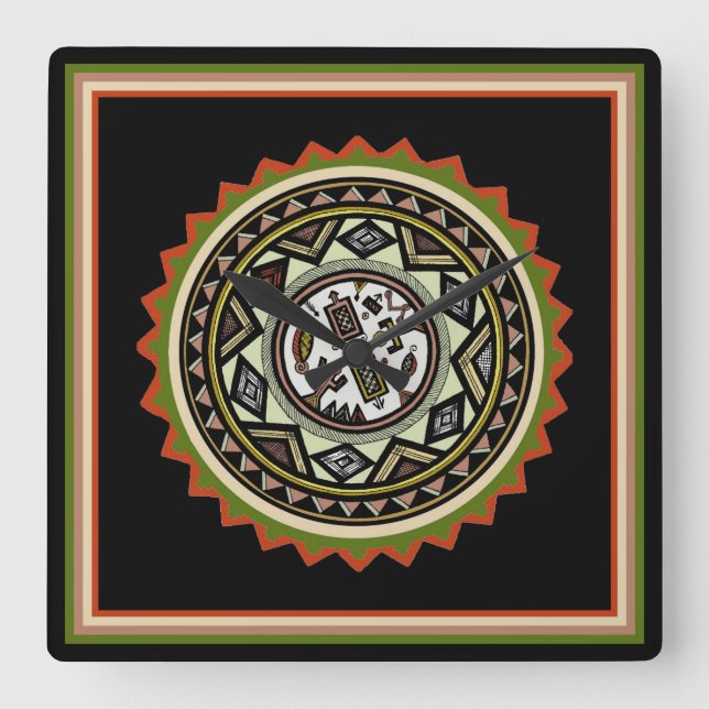 Relógio de Parede Tribal com Desenho de Cabaça Inc (Frente)