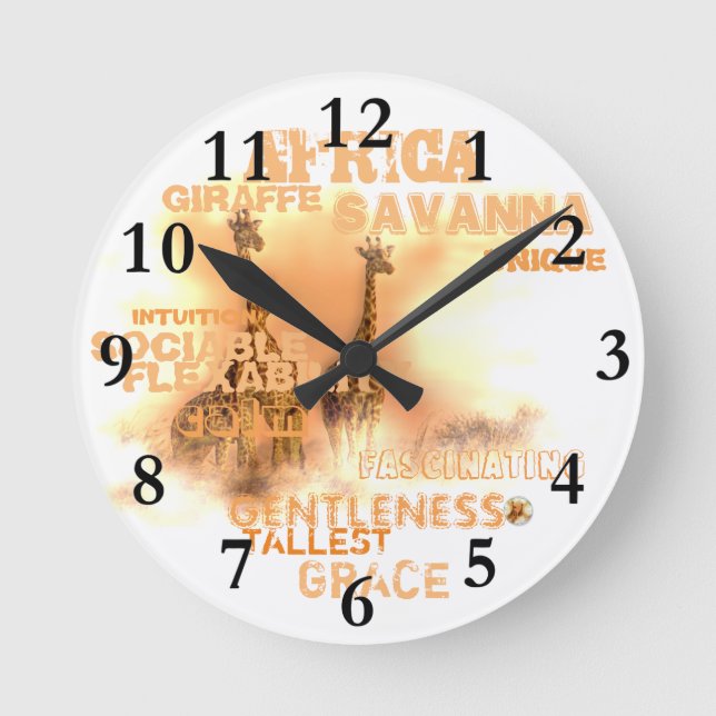 Relógio de Parede Único Girafas Redondas (Média) (Frente)