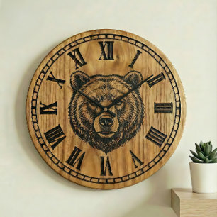 Relógio de Parede Urso - Design em Estilo de Madei