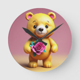 Relógio de Parede Urso Teddy Fofo com Rosa