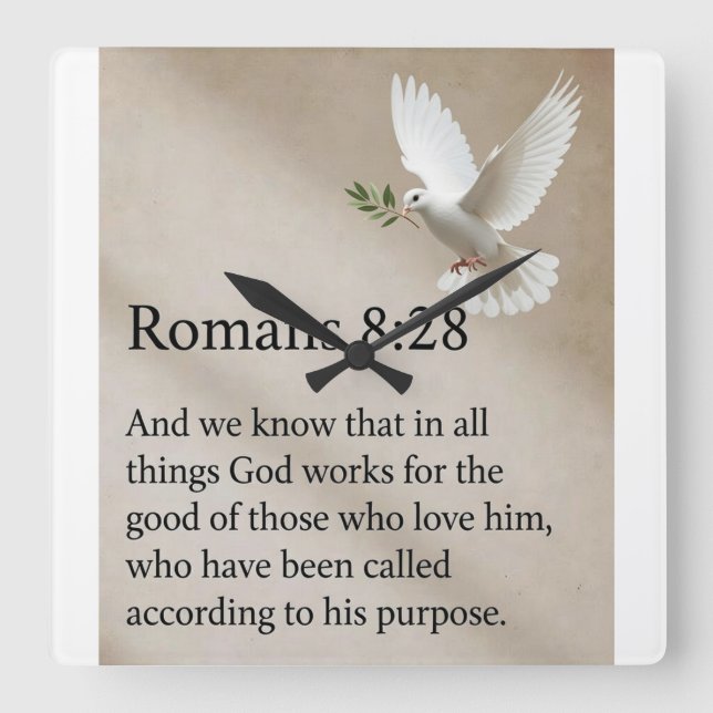 Relógio de Parede Versículo da Bíblia Romanos 8:28 (Frente)