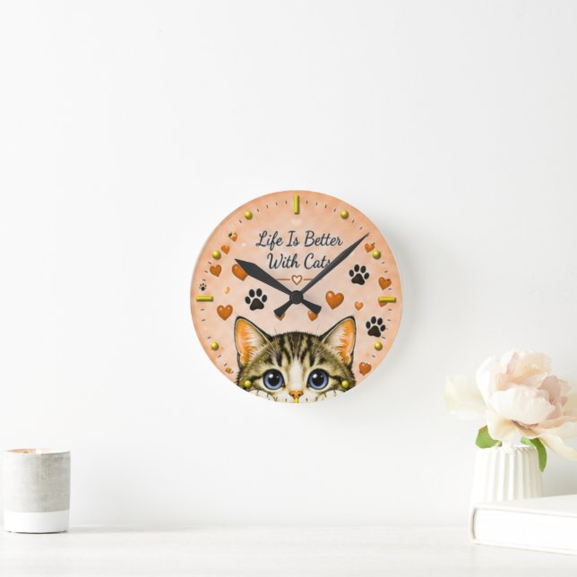 Relógio de Parede Vida é Melhor Com Gatos para Ama (Lar)