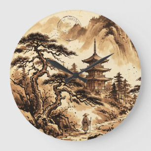 Relógio de Parede Vintage Pagode Japonesa e Pinhei