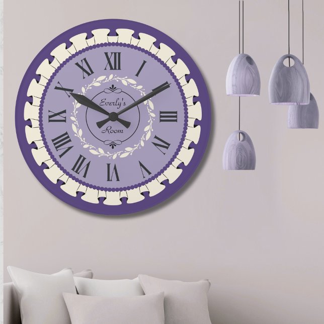 Relógio de Parede Vintage Roxo Lavanda Elegante (Elegant Lavendar Purple Vintage Wall Clock)