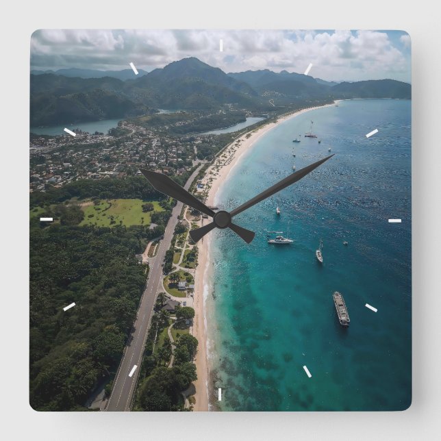 Relógio de Parede Vista Aérea de Praia Tropical Oc (Frente)