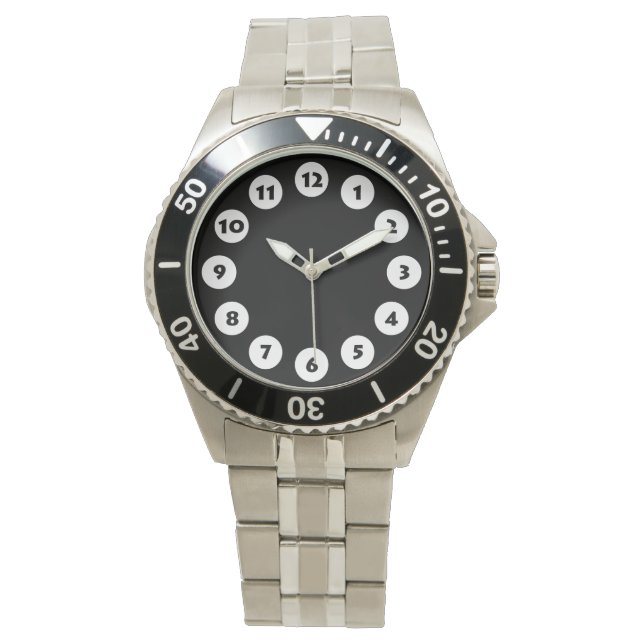 Relógio De Pulso 12 Pontos - Branco sobre Preto (Frente)