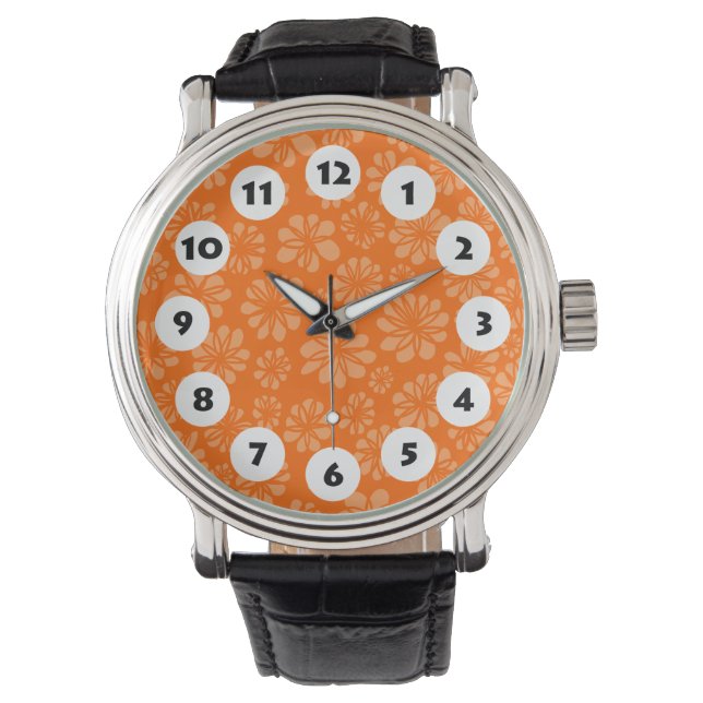 Relógio De Pulso 12 Pontos - Flores de Laranja (Frente)