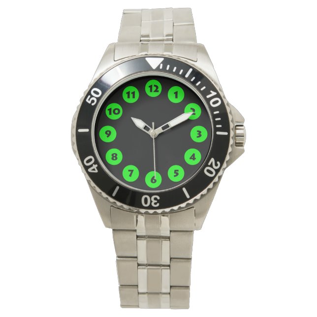 Relógio De Pulso 12 pontos - Verde a preto (Frente)