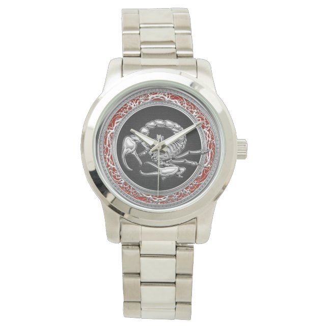 Relógio De Pulso [400] Escorpião de Prata Sagrado a Preto (Frente)