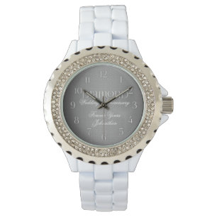 Relógio De Pulso 60º Annivesário de Casamento de Diamante Silver