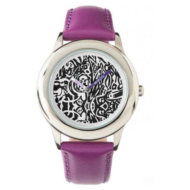 Relógio De Pulso abstrato B&W de "Criatura de Nascimento" (Frente)