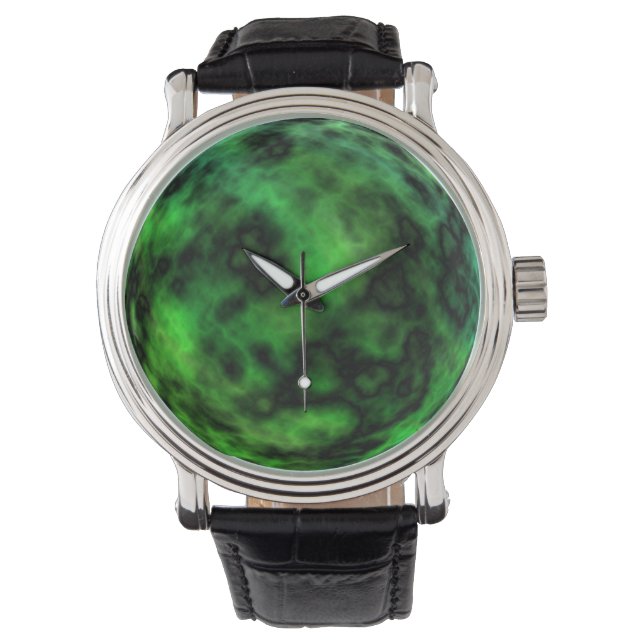 Relógio De Pulso Abstrato do Funky Neon Green Emerald Halloween (Frente)