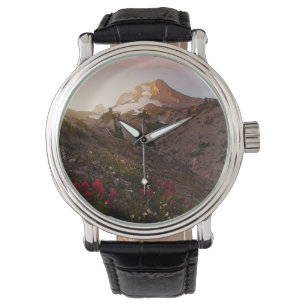 Relógio De Pulso Aguarela do por do sol do vale da montanha