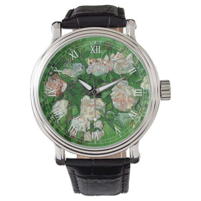 Relógio De Pulso Ainda com vida: Rosas rosa por Vincent van Gogh (Frente)