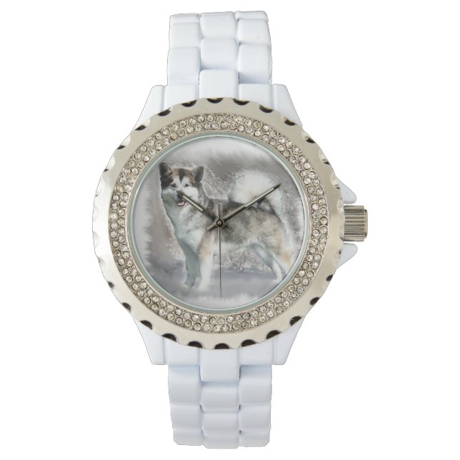 Relógio De Pulso Alaskan Malamute Dog Art (Frente)