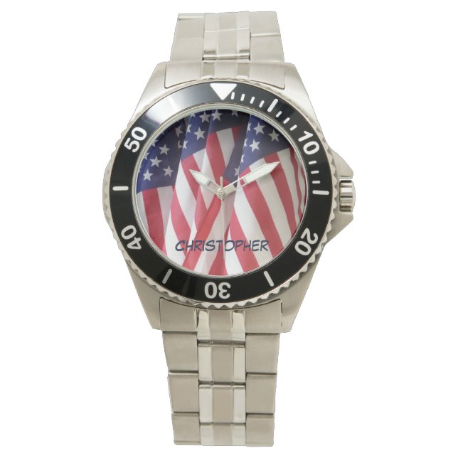 Relógio De Pulso American Flags Wrist Watch, Nome Personalizado (Frente)