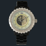 Relógio De Pulso Anel de Casamento com Diamante bonito com Foto em<br><div class="desc">Este elegante relógio personalizado tem um visual de anel de diamante. A banda de ouro forma um círculo com números de relógio de prata em volta do exterior, o "12" substituído pela imagem de um diamante. Tudo se destaca corajosamente sobre um fundo amarelo claro (veja variações de cor sob "Casamentos"...</div>