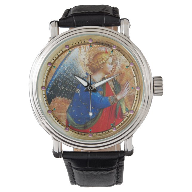 RELÓGIO DE PULSO ÂNGULO DOURADO VERMELHO E AZUL (Frente)