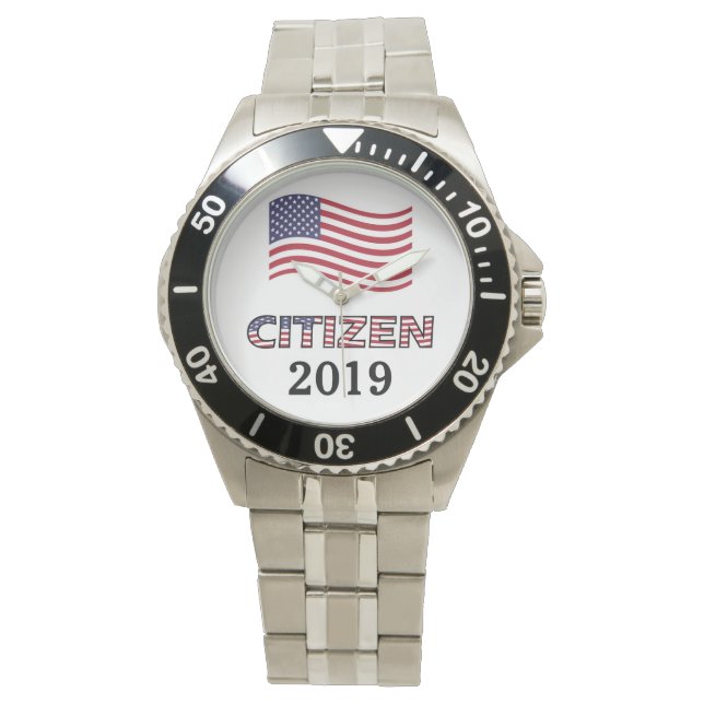 Relógio De Pulso Ano de Cidadania Estados Unidos Estrelas e Stripes (Frente)