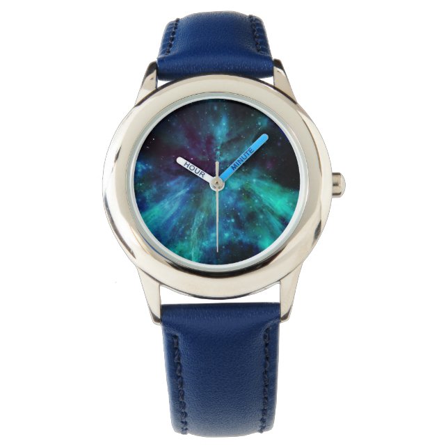 Relógio De Pulso Aqua, Blue & Violet Space Nebula Watch (Frente)