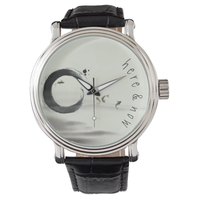 Relógio De Pulso Aqui & Agora / Círculo Zen Enso Koi Brush Pintura (Frente)