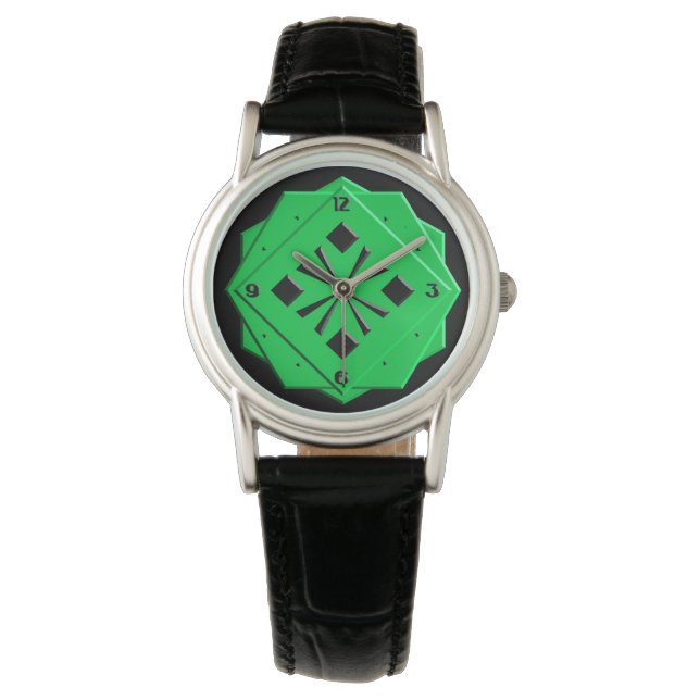 Relógio De Pulso Art Deco emerald — padrão geométrico verde (Frente)