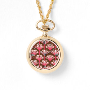 Relógio De Pulso Art Deco Lily, Castanho Escuro e Coral Rosa