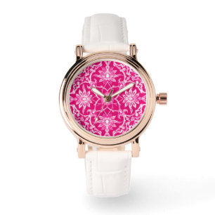 Relógio De Pulso Art Nouveau - Padrão Chinês - Fuschia Rosa
