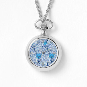 Relógio De Pulso Art Nouveau Tulip Damask, Cobalt Blue