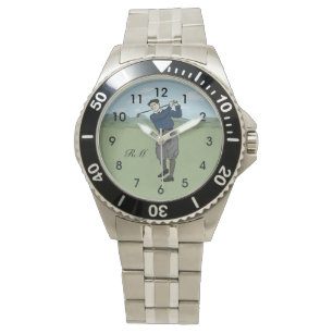 Relógio De Pulso Arte Monogrammed do golfe do estilo do vintage
