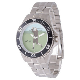Relógio De Pulso Arte Monogrammed do golfe do estilo do vintage