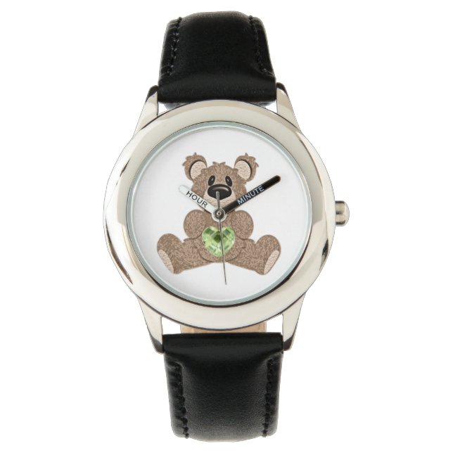 Relógio De Pulso August Birthstone Teddy Bear Watch (Frente)