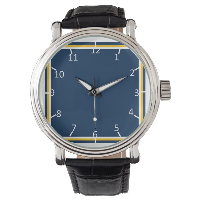 Relógio De Pulso Azul carregado e Dourado (Frente)