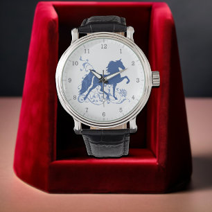 Relógio De Pulso Azul floral do porte de Saddlebred cinco