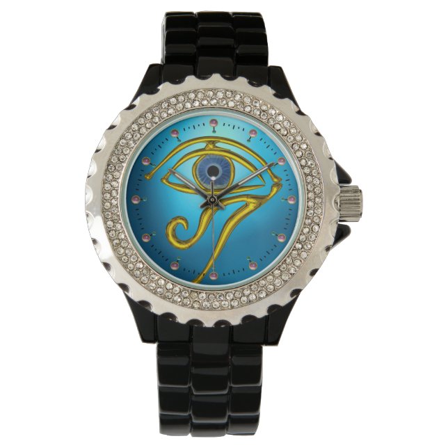 Relógio De Pulso AZUL TALISMAN, DOURADO HORUS EYE Aqua Blue (Frente)