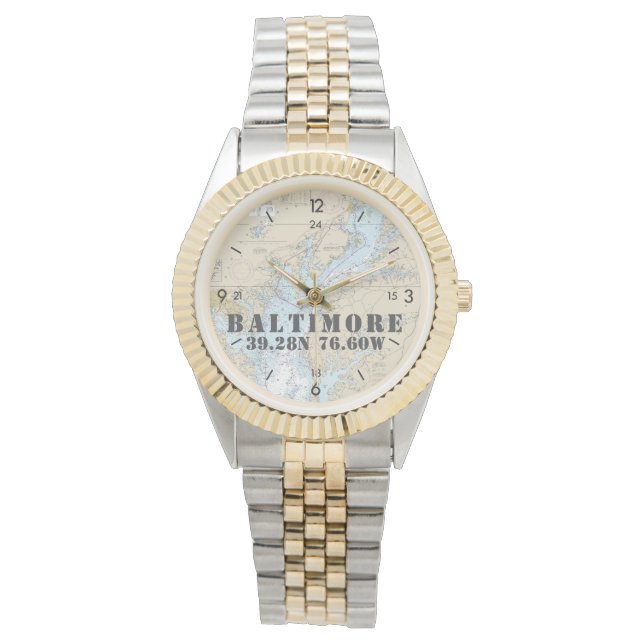 Relógio De Pulso Baltimore MD NMaritime Latitude Longitude Boater (Frente)