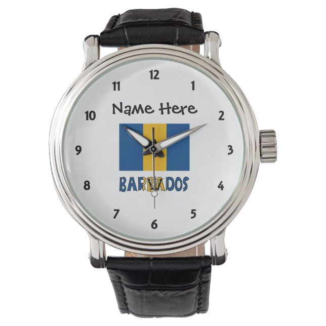 Relógio De Pulso Bandeira Barbariana de Barbados Nome Personalizado (Frente)