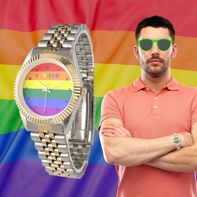 Relógio De Pulso Bandeira do Orgulho Arco-Íris LGBT - Bracelete de  (LGBT Rainbow Pride Flag Two-Tone Bracelet Watch)