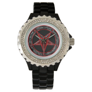 Relógio De Pulso Baphomet cinzento e vermelho preto