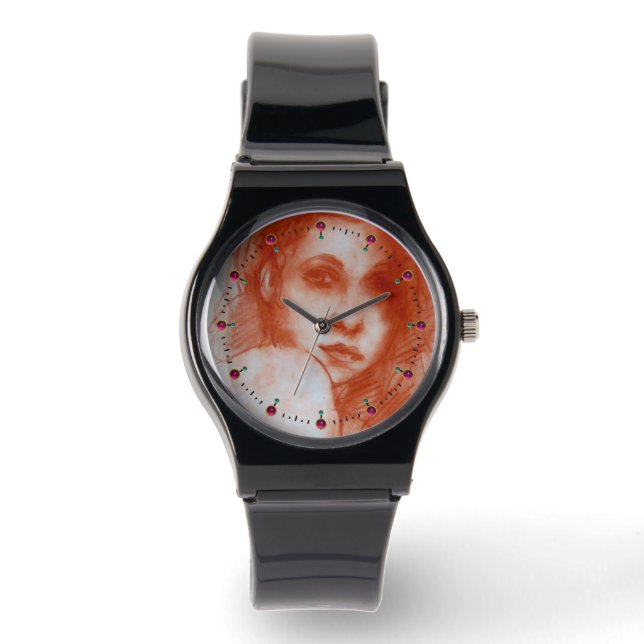 Relógio De Pulso BELEZA ROMÂNTICA / Retrato feminino em Sepia Brown (Frente)