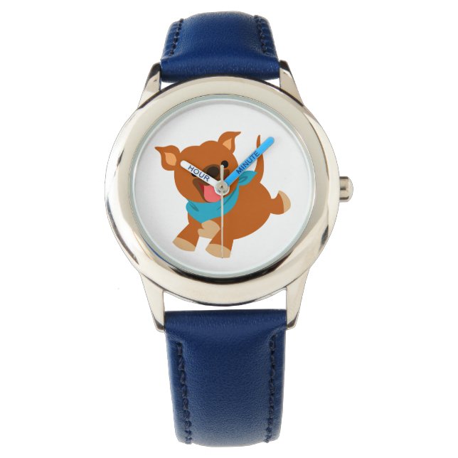 Relógio De Pulso Belo e Feliz Cartoon Staffie Watch (Frente)