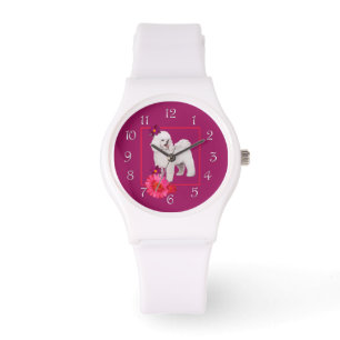 Relógio De Pulso Bichon Frise Floral Diversão