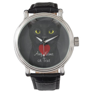 Relógio De Pulso Black Cat - Texto Personalizável