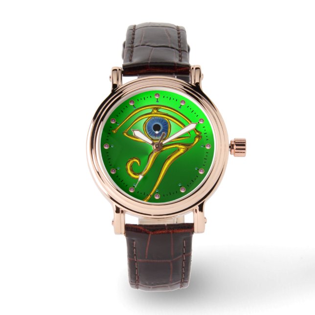 Relógio De Pulso BLUE TALISMAN, DOURADO HORUS EYE Emerald Green (Frente)