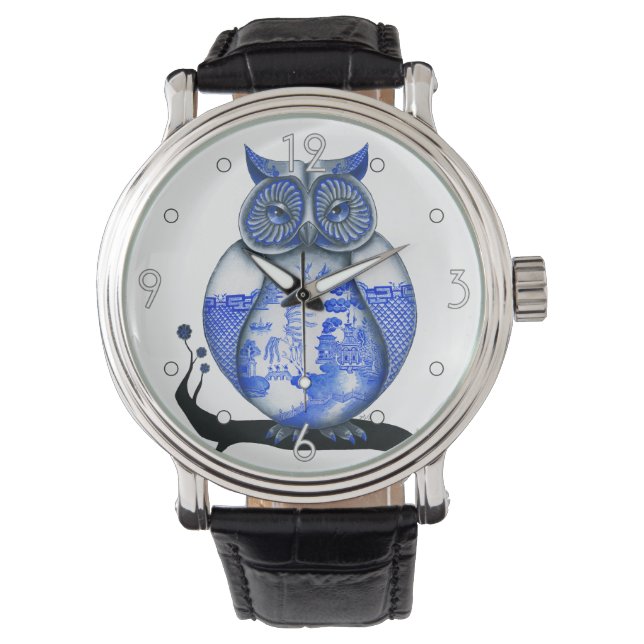 Relógio De Pulso "Blue Willow Owl" Watch (Frente)